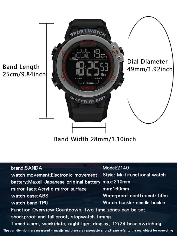 Men's Fashionable Digital Watch, Casual Sporty Digital Watch with Alarm Function, Waterproof Electronic Watch for Outdoor Sports