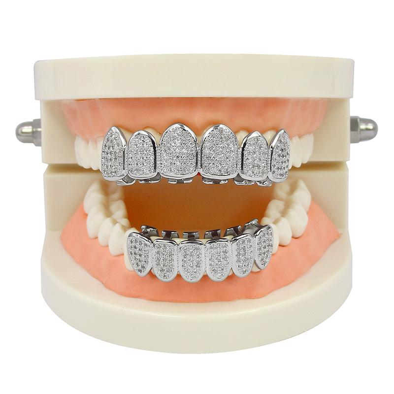 ICE WATER Luxe Unisex Silver Grillz -zirconia Iced-Out, Sparkling Hip Hop Teeth Jewelry for Men & Women, Perfect for Parties & Costumes