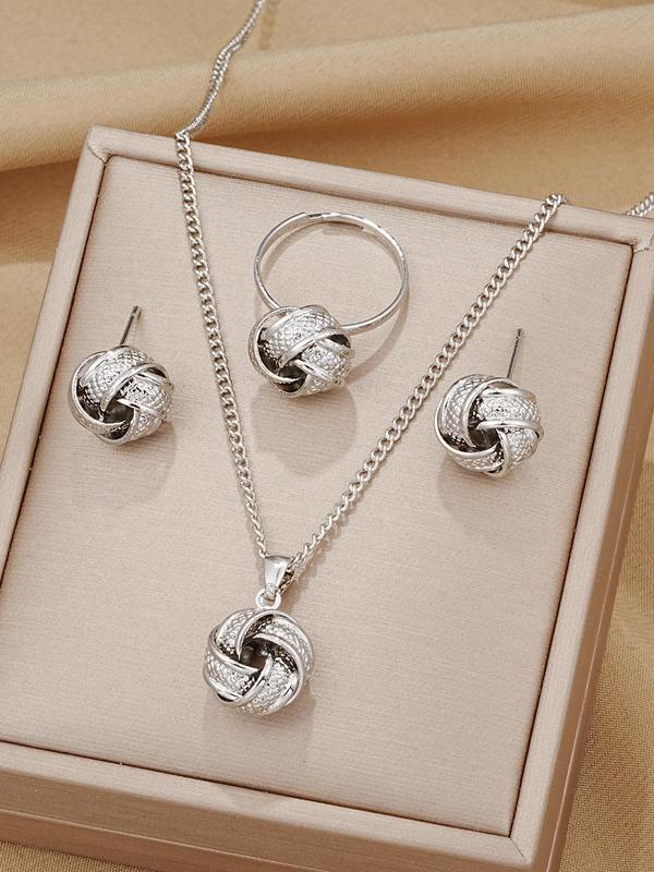 Hollow Out Criss Cross Design Jewelry Set, 4pcs Including Pendant Necklace, Stud Earrings, Ring, Fashion Elegant Jewelry Set for Women and Girl, Gifts for Girlfriends, without Box