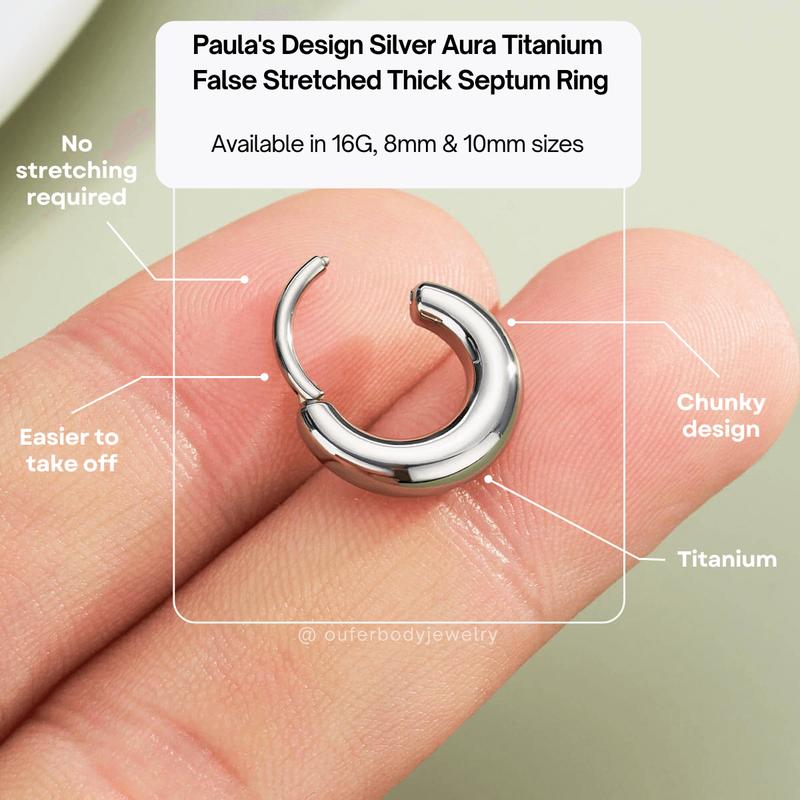 Oufer 16G Titanium Chunkier Septum High Polish Hinged Segment Septum Nose Piercing Ring Inner Diameter 8mm 10mm