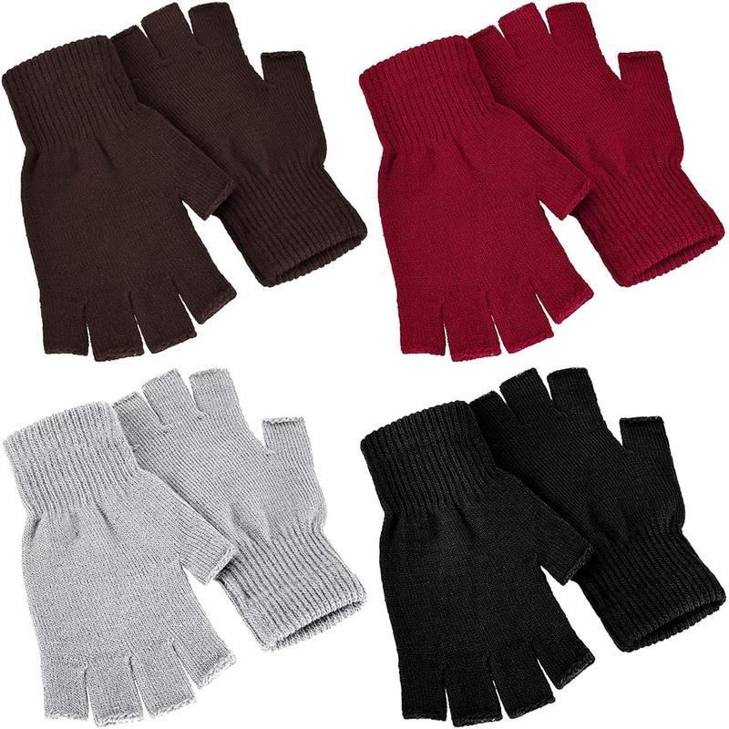 4 Pairs Winter Half Finger Gloves Knitted Fingerless Mittens Warm Stretchy Gloves for Men and Women