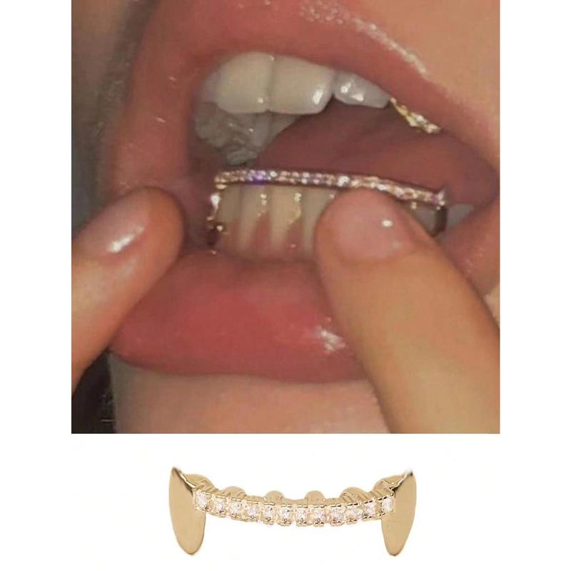 European And American Trendy Punk Style Copper Zirconia Crystal Tiger Tooth Hiphop Grill For Women