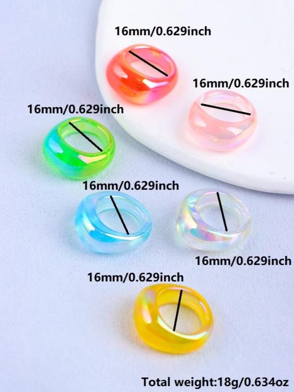 6pcs set Mixed Color Cute Synthetic Resin Stackable Ring, Fashion All-match Accessories for Women & Girls, Daily Clothing Decor for Party, Gift