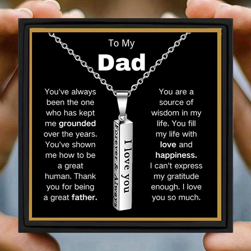 Christmas Stainless Steel Pendant Necklace with Card & Gift Box, 1 Set Letter Design Pendant Necklace, To My Dad Gift, Men's Jewelry