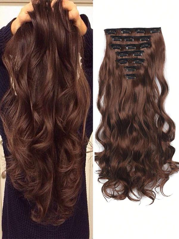 18-30 Inch Black Long Curly Hair Extensions - 7-Piece Set with 16 Clips, Natural Look for Women’s Daily Use