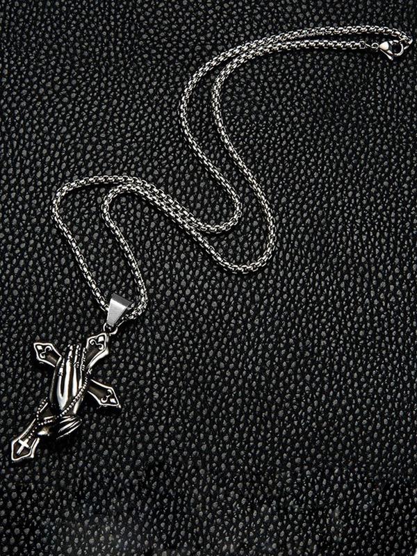 Vintage Cross Pendant Necklace for Men & Women, Stainless Steel Charm Necklace for Party, Daily Decor, Trendy All-match Goth Jewelry for Birthday Gift