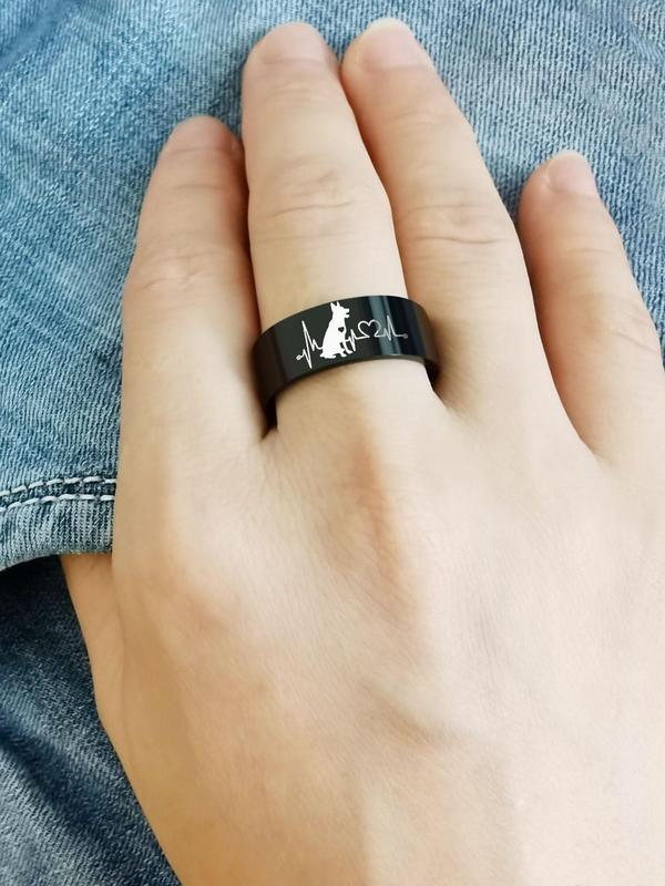 Heartbeat Dog Pattern Ring,  Stainless Steel Band Ring, Fashion Jewelry Accessories for Men & Women, Gift for Anniversary, Birthday