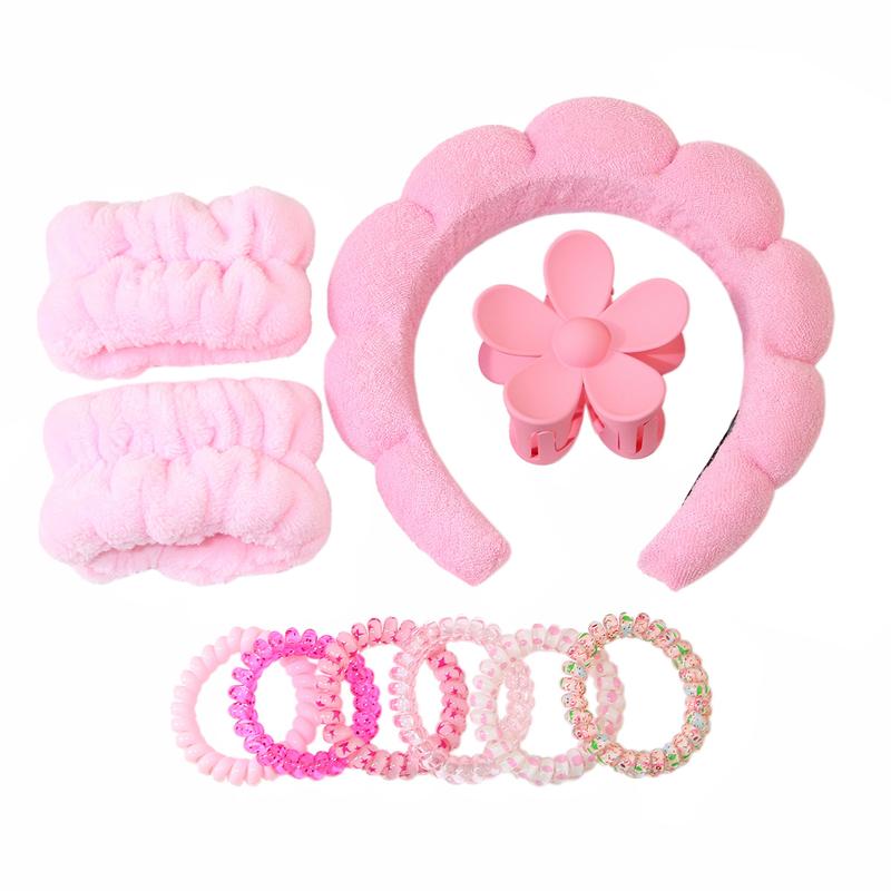 3pcs 10Pcs Women's Simple Solid Color Sponge Hair Hoop, Summer Cloudy Design Hair Accessories Set for Makeup,Face Washing Wristband for Hairstyle Ideas,  Spa,Plush Hair Accessories Set, Suitable for Daily Washing，Back to School