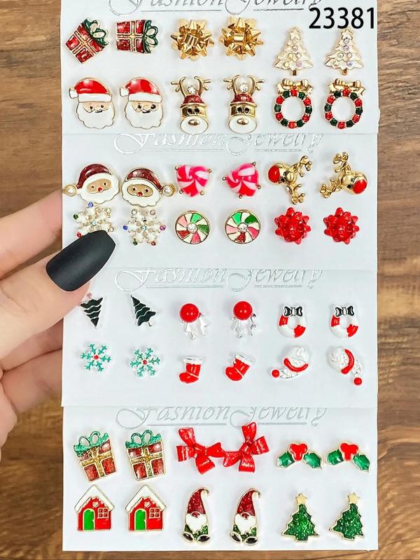 Christmas Themed Earrings Set, Cute Bow & Santa Claus & Elk & Snowflake Design Earrings, Fashion Jewelry for Party, Daily Decor, Trendy All-match & Exquisite Jewelry for Gift