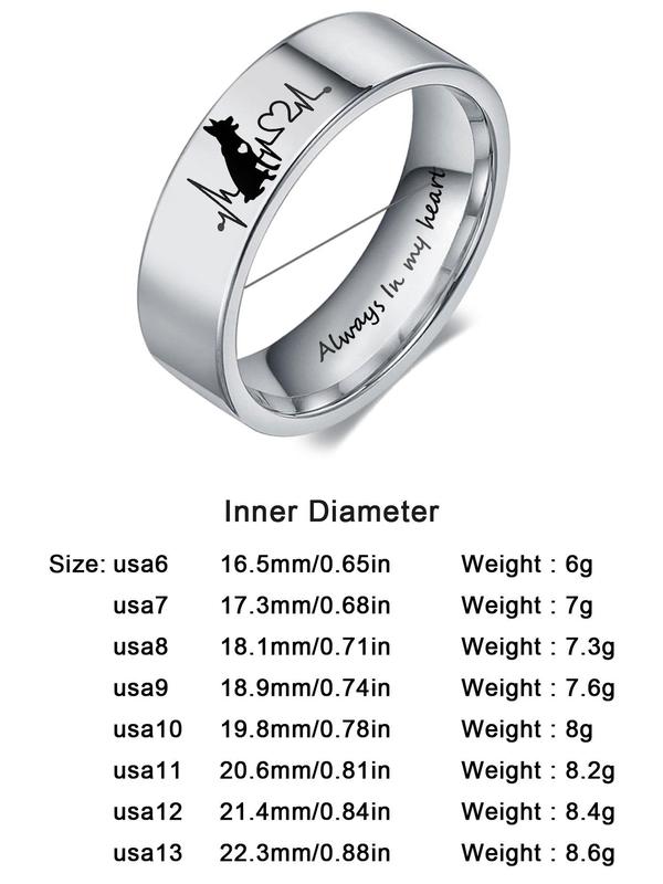 Heartbeat Dog Pattern Ring,  Stainless Steel Band Ring, Fashion Jewelry Accessories for Men & Women, Gift for Anniversary, Birthday