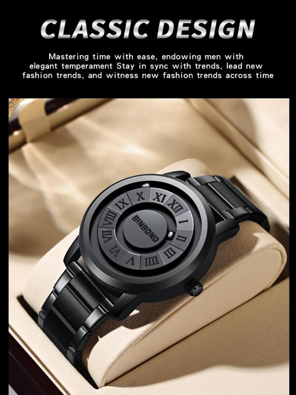 Men's Business Fashion Round Dial Analog Quartz Watch, Fashion Watch for Party, Daily Clothing Decor, Trendy All-match & Exquisite Watch for Birthday Gift with Box