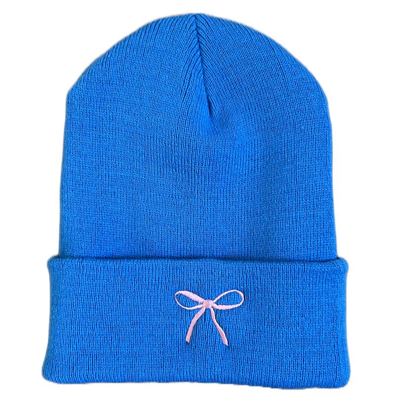 Embroidered Pink Bow Beanie