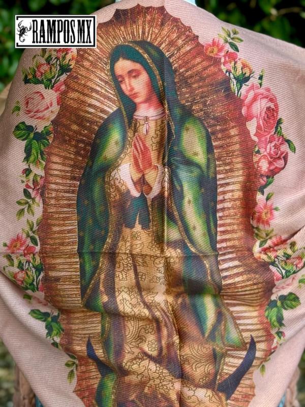 Shawl Virgin Mary Mexican Handmade Shawl,Floral Shawl from Mexico, Mexican Blanquet wrap ,Reboso Bordado Mexicano ,Reboso Virgen Guadalupe