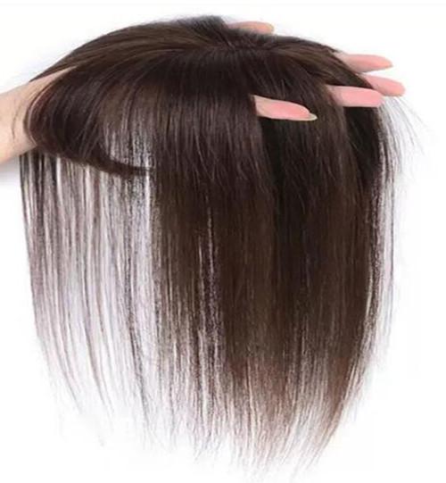 French Hair Toppers 100% Human Hair 10 inch Clip in Hair Extensions PU Scalp Invisible Glueless Toupees Hairpieces for Women Middle Part Brazilian Straight Hair Wiglets Dark Brown