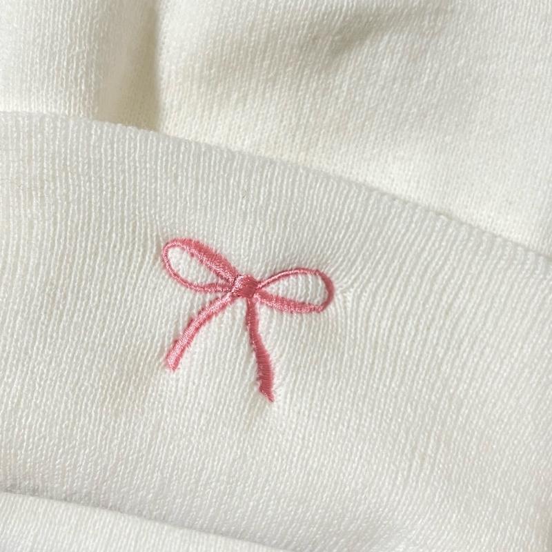 Embroidered Pink Bow Beanie