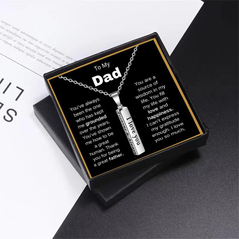 Christmas Stainless Steel Pendant Necklace with Card & Gift Box, 1 Set Letter Design Pendant Necklace, To My Dad Gift, Men's Jewelry