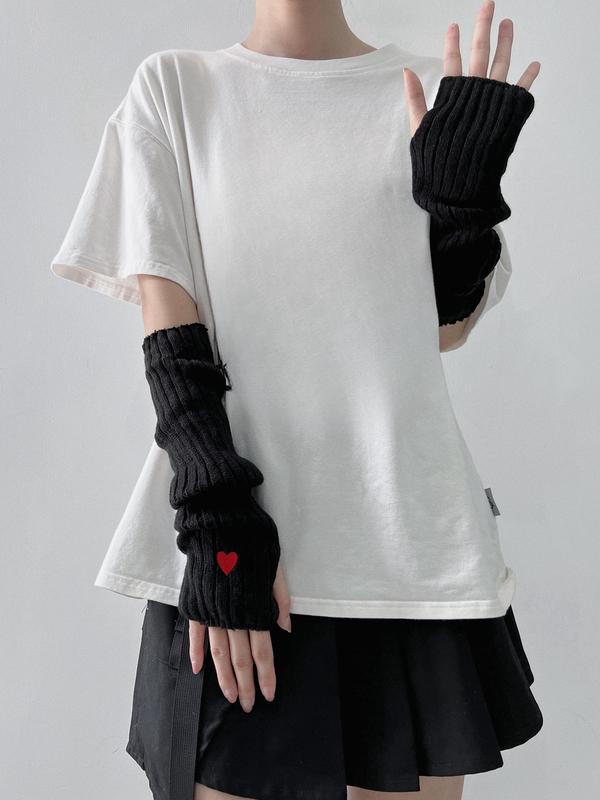 1 Pair Women's Cute Heart Embroidery Gloves, Fashionable Casual Trendy Y2k Knitting Arm Warmers, Fashionable Accessories for Daily Wear