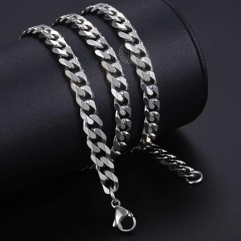 7MM Stainless Steel Curb Cuban Chain Necklace Bracelet Jewelry Set Silver Color Link for Female Male