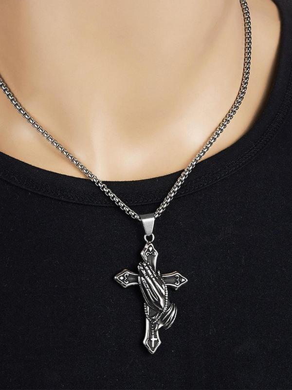 Vintage Cross Pendant Necklace for Men & Women, Stainless Steel Charm Necklace for Party, Daily Decor, Trendy All-match Goth Jewelry for Birthday Gift