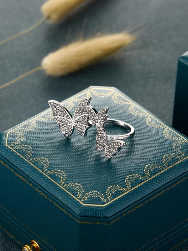 Butterfly Design Rhinestone Decorated Cuff Ring, Fashion Accessories for Women & Girls, Party, Daily Clothing Decor, Trendy All-match & Exquisite Jewelry for Birthday Gift