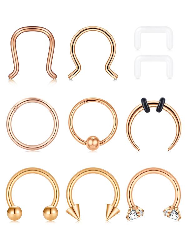 Unisex Street Trend Rhinestone Decor Rivet Design Nose Rings, 10pcs set Trendy Minimalist Septum Piercing Jewelry, Chic Body Jewelry for Party Decor