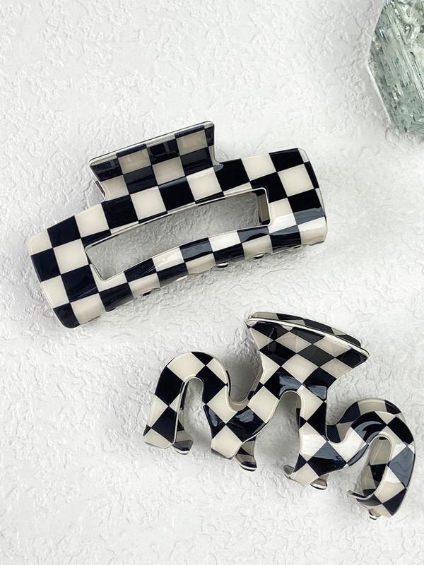 Summer Plaid Pattern Hair Claw Clips, Casual Versatile Claw Clips for Women & Girls, Elegant All-match Fashion Accessories for Daily & Party Decoration, Exquisite Jewelry As Gifts