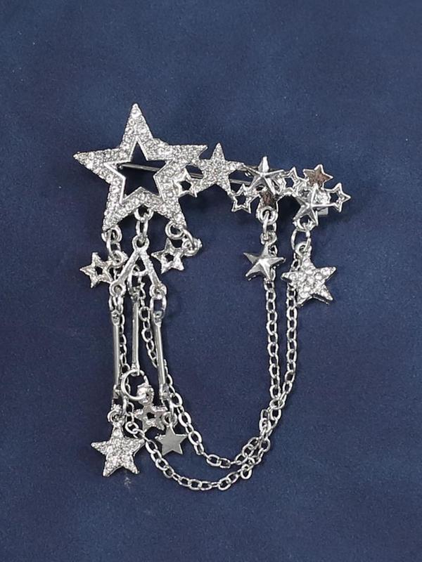 Premium Five-pointed Star Design & Chain Tassel Decor Brooch Pin, Elegant Clothes Brooch for Event Party Wedding, Fashion Clothes Accessories for Men & Women