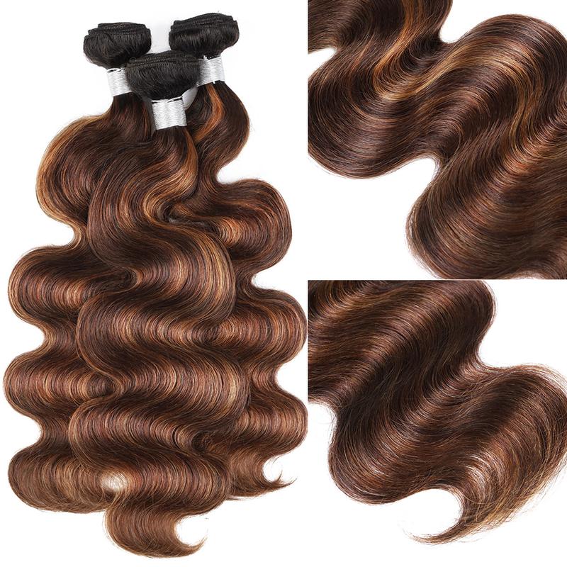 Ombre Brown Highlight Body Wave Human Hair Weave Sew in 1 3 4 Bundles Brazilian Remy Hair Dark Root Blonde Human Hair Weaves Extension Piano Color