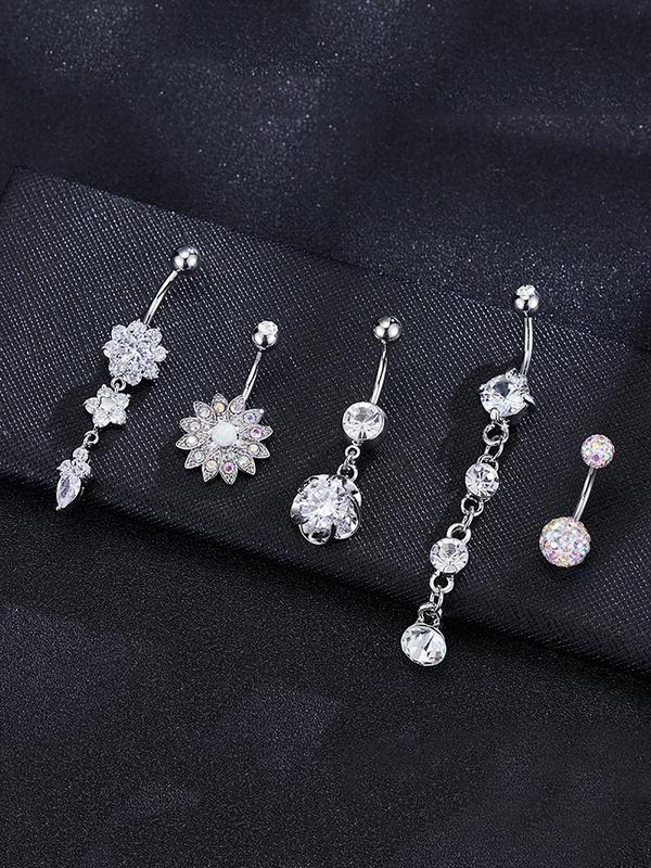 Rhinestone Decorated Belly Ring, Women Belly Piercing Body Jewelry for Party, Daily Clothing Decor, Trendy All-match Cool Female Accessories for Birthday Gift