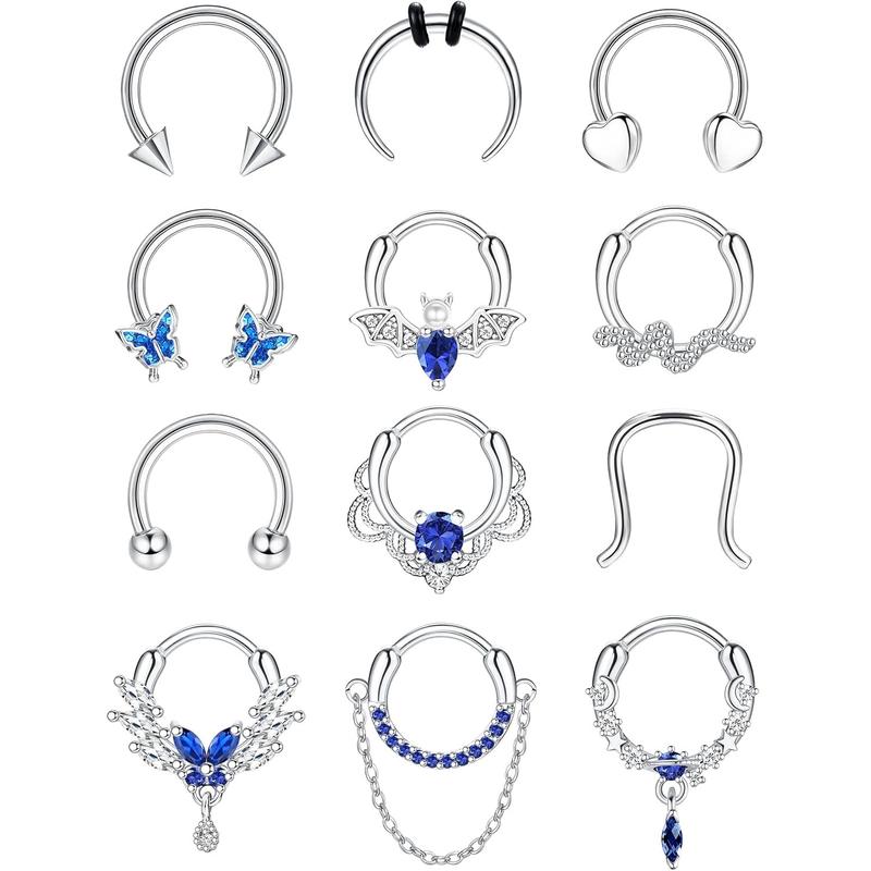 Florideco Surgical Steel Small Septum Jewelry Septum Piercing Jewelry Cute Snake Butterfly Silver Septum Rings Hoop Nose Rings Daith Earrings 10MM