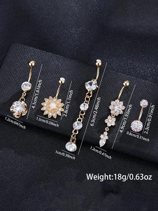 Rhinestone Decorated Belly Ring, Women Belly Piercing Body Jewelry for Party, Daily Clothing Decor, Trendy All-match Cool Female Accessories for Birthday Gift