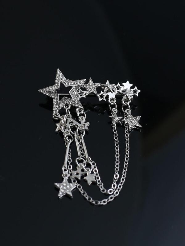 Premium Five-pointed Star Design & Chain Tassel Decor Brooch Pin, Elegant Clothes Brooch for Event Party Wedding, Fashion Clothes Accessories for Men & Women