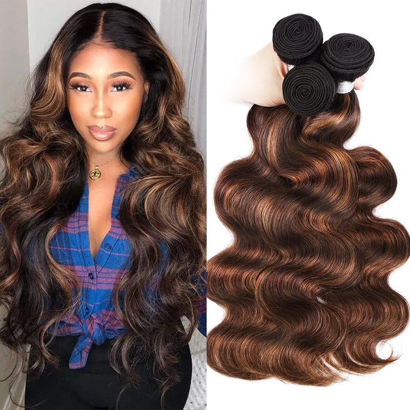 Ombre Brown Highlight Body Wave Human Hair Weave Sew in 1 3 4 Bundles Brazilian Remy Hair Dark Root Blonde Human Hair Weaves Extension Piano Color