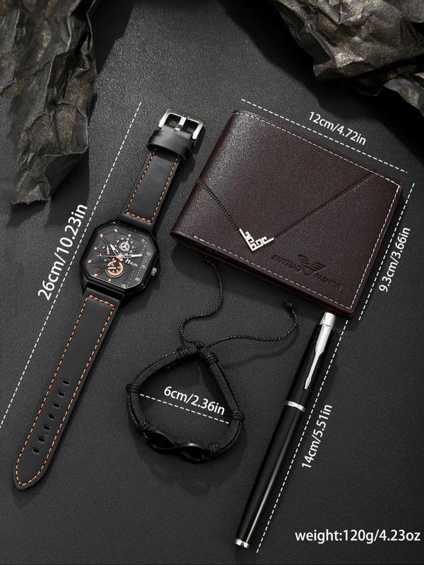 Business Style Watch & Wallet & Bracelet & Pen Set, Fashion Watch Set for Men, Trendy All-match & Exquisite Watch Set As Gift with Box