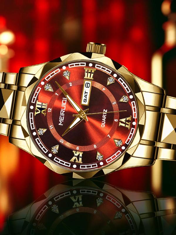 Men's Business Fashion Round Dial Analog Quartz Watch, Fashion Watch with Calendar for Party, Daily Clothing Decor, Trendy All-match & Exquisite Watch for Birthday Gift with Box