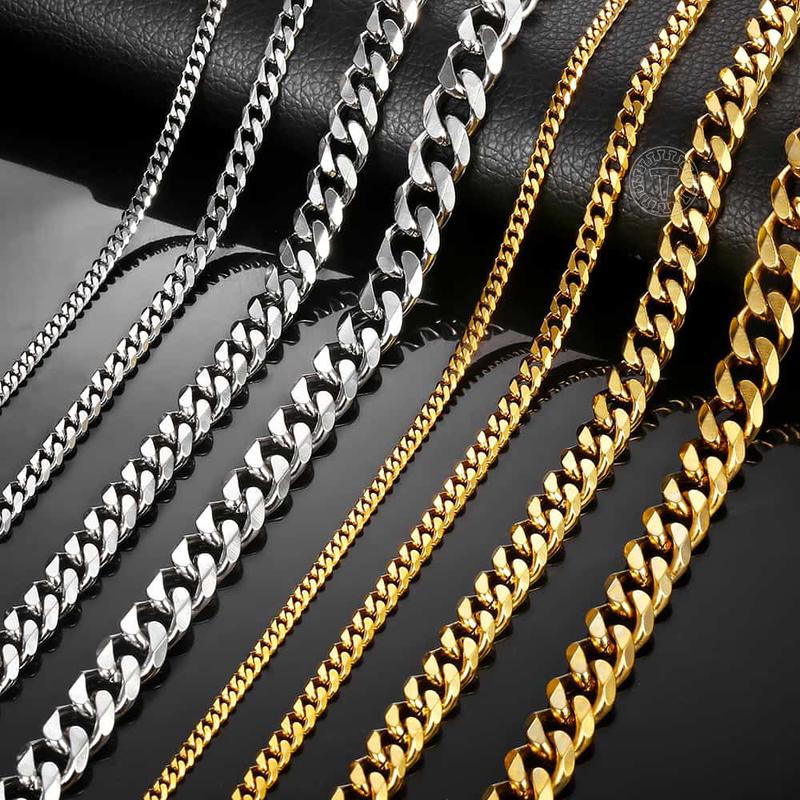 3 5 7 9 11mm Hermah Men's Curb Chain Necklace Choker Silver Gold Color Stainless Steel Cuban Link Jewelry for Male Female Christmas Gift