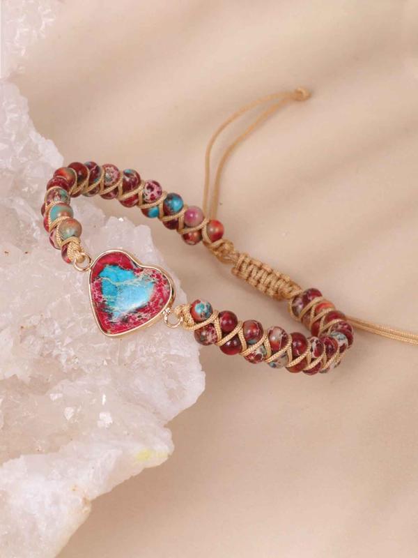 Vintage Heart Decor Beaded Design Drawstring Bracelet, Boho Style Hand Jewelry for Women & Men, Fashion Accessories for Party, Daily Clothing Decor