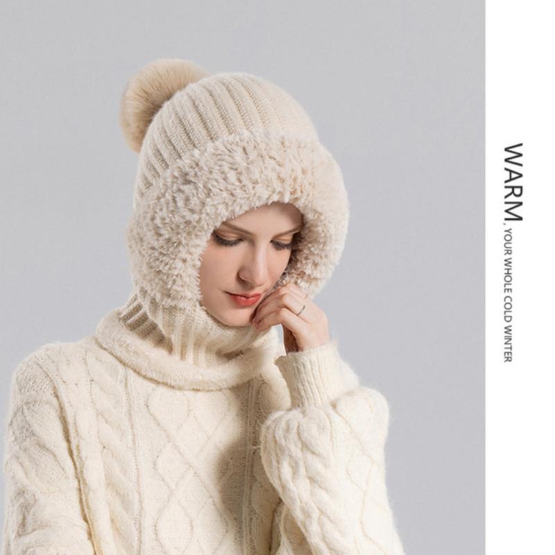 LOIDOU Winter Warm Knit Beanie Hat with Neck & Face Mask - Windproof, Fleece Lined for Women - Perfect for Cycling, Hiking & Outdoor Activities