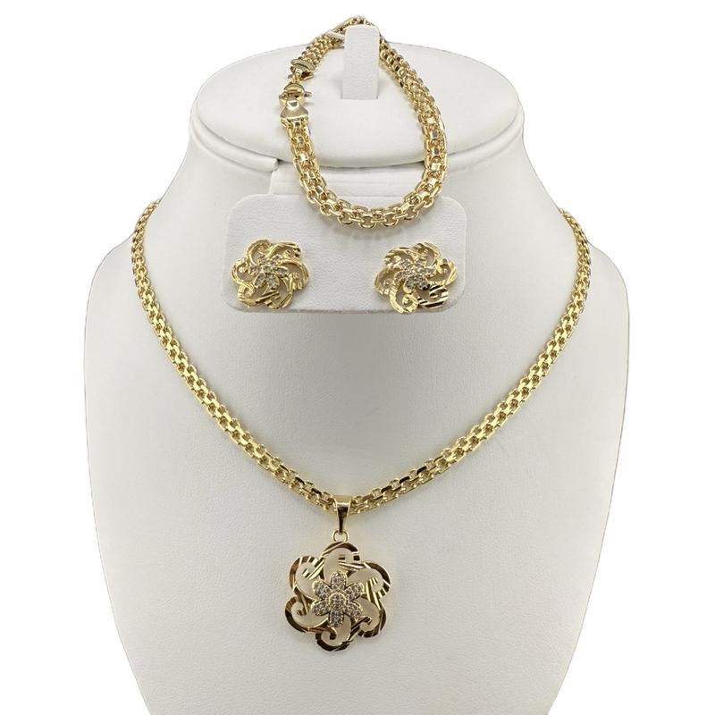 Gold Plated Necklace Set with Pendant Bracelet and Earring Set for Women 20 inches