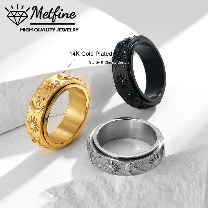 Rotatable Ring Moon Sun Star Ring Stainless Steel Boho Jewelry for Men Women with Gift Box