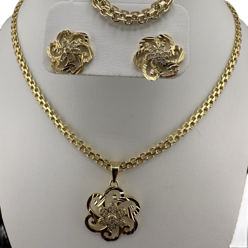 Gold Plated Necklace Set with Pendant Bracelet and Earring Set for Women 20 inches