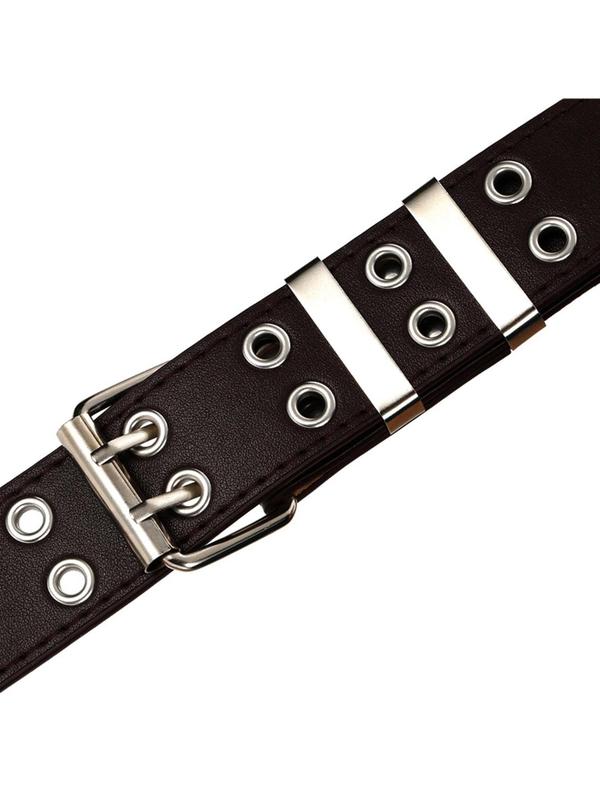 Women's Punk Style Double Row Grommet Eyelet Belt, Fashion Belt for Party, Daily Clothing Decor, Trendy All-match & Exquisite Belt for Birthday Gift