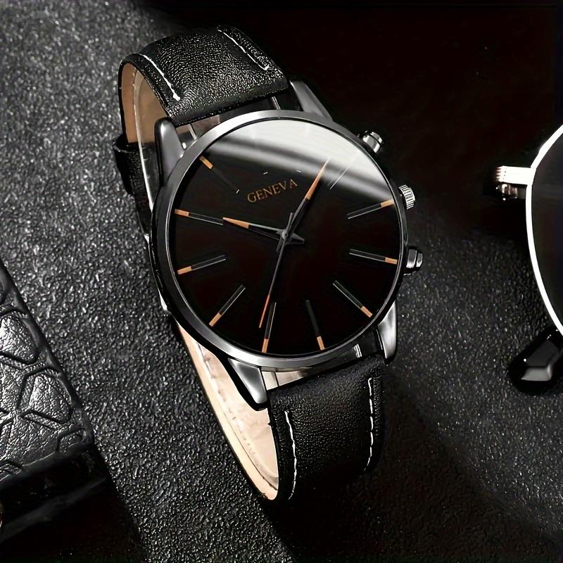 Men'S Fashion Quartz Watch Set of 4 - Shock Resistant, Analog Display, Faux Leather Strap, Accurate Timing, Classic Design, Perfect Gift for Family And Friends