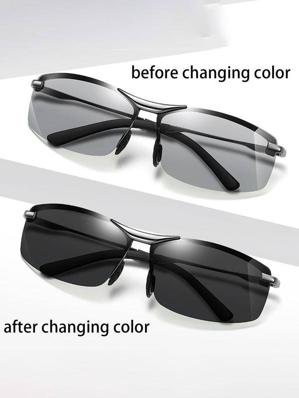 Unisex Sporty Polarized Photochromic Sunglasses, Trendy Casual Rimless Sunglasses for Everyday Use, Fashion Accessories for Outdoor Activities