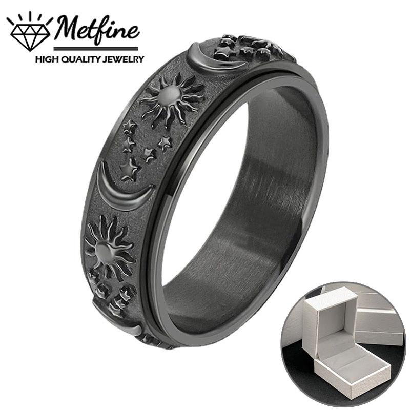 Rotatable Ring Moon Sun Star Ring Stainless Steel Boho Jewelry for Men Women with Gift Box