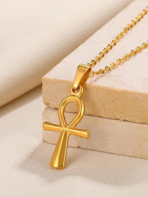 Vintage Style Stainless Steel Egyptian Ankh Pendant Necklace, Fashion Jewelry for Party, Daily Clothing Decor, Trendy All-match & Exquisite Jewelry for Birthday Gift