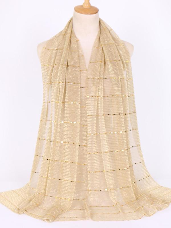 Women's Sheer Long Scarf, Glittering Fashion Solid Color Contrast Sequin Decor Silky Shawl for Daily Wear, Women's Elegant Trendy Scarf for All Seasons for Mom, Girlfriend