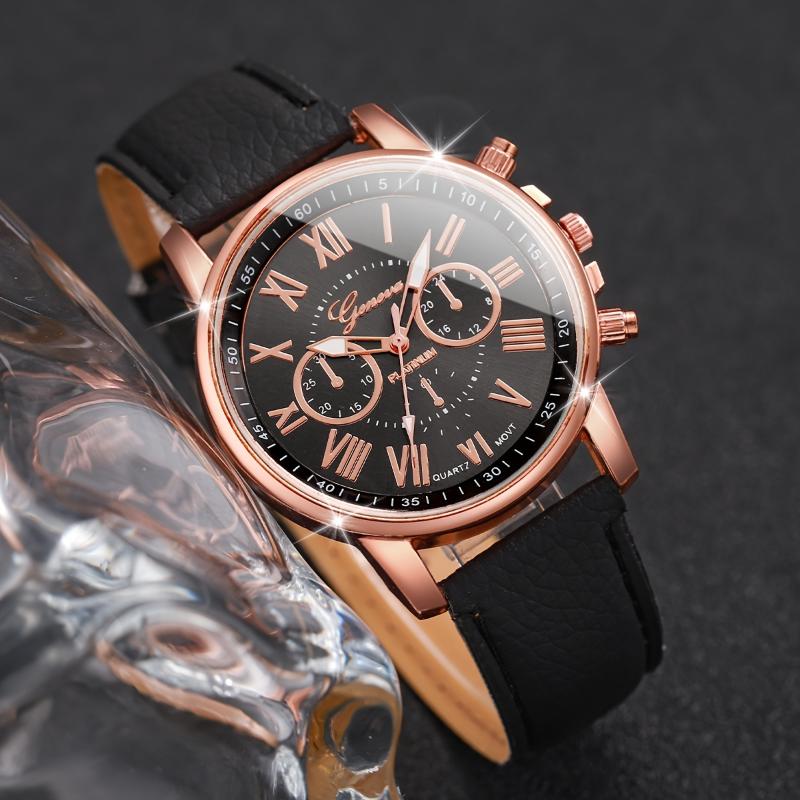 Chic 7pcs Women's Quartz Watch Set - Casual Fashion, Faux Leather Straps, Alloy Cases (Box Not Included)