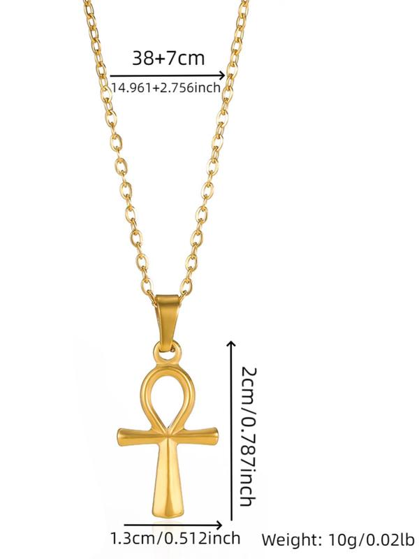 Vintage Style Stainless Steel Egyptian Ankh Pendant Necklace, Fashion Jewelry for Party, Daily Clothing Decor, Trendy All-match & Exquisite Jewelry for Birthday Gift