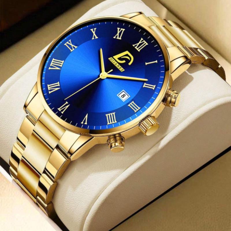 Men's Stainless Steel Quartz Watch with Date Display - Fashionable